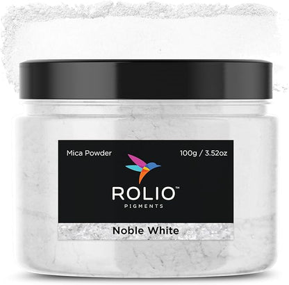 Rolio - Mica Powder - 1 Jar of Pigment for Paint, Dye, Soap Making, Nail Polish, Epoxy Resin, Candle Making, Bath Bombs, Slime - 100G / 3.5oz(Noble White)