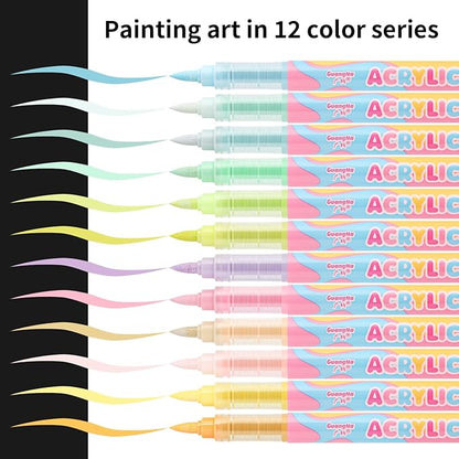 Guangna Acrylic Paint Markers 12 Colors, Skin Tone Series Set with Soft Brush Tip Water Based, Fine Tip Markers for Wood, Canvas, Rock Painting, Glass, Diy Crafts, Fabric Paint