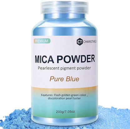 Mica Powder,200g/7.14oz Large Jar,Pure Blue Mica Powder Pigment for Epoxy Resin，Lip Gloss，Paint，Dye，Soap Making，Nail Polish,Candle Making,Bath Bombs