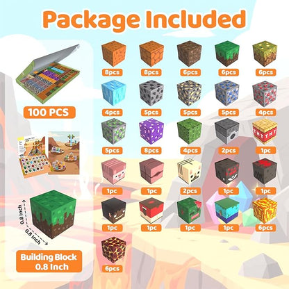 Magnetic Blocks, 100PCS Magnetic Building Blocks, Stacking Magnets for Kids, Sensory Toy for STEM Constructions Magnet Blocks for Boys Girls Age 3+, Christmas Birthday Gifts