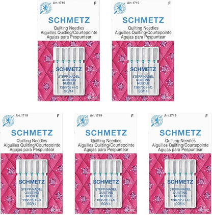 SCHMETZ Quilting Needles - Size 90/14, 5-Needle Cards, Pack of 5