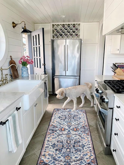 Lahome Washable Runner Rug, 2x5 Bohemian Kitchen Rug Runners Low Pile Bathroom Runner Rugs with Rubber Backing, Printed Throw Carpet Runners for Laundry Room Hallway Bedside, Blue Purple/Multi