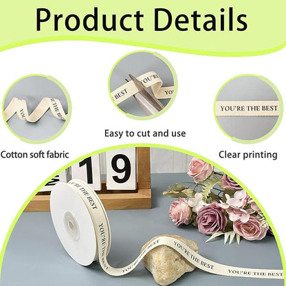 Cotton Herringbone Ribbon - Natural Twill Tape for Custom Gift Wrapping & DIY Crafts-5/8 Inch x 15 Yards - You're The Best Printed Phrase