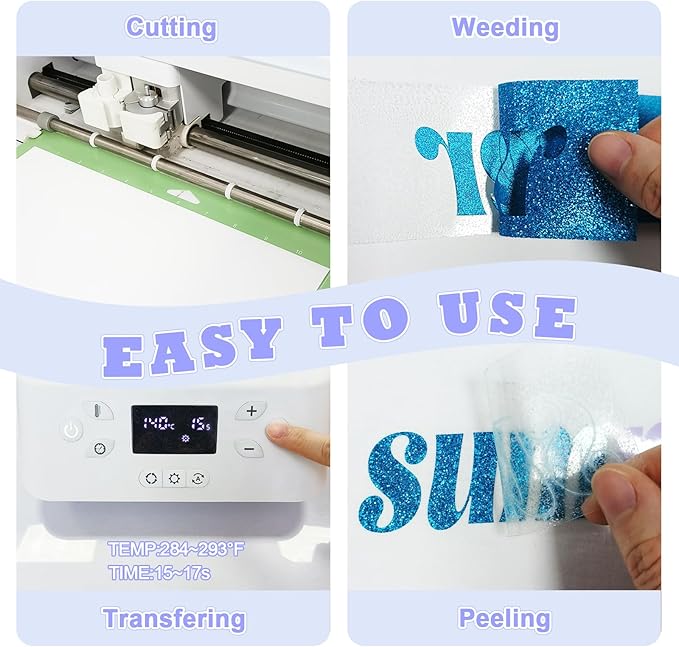 Silver Glitter Heat Transfer Vinyl, 12 Pcs 12"x10" Iron-On Vinyl Sheets – Easy to Cut & Weed, No-Flake, Washable Glitter HTV, Compatible with Cricut & Silhouette – Great for DIY Summer Projects