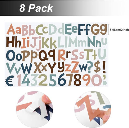 TaoBary 544 Pcs 2 Inch 16 Sheets Large Letter Stickers, Upper and Lower Case, Adhesive Vinyl Alphabet Sticker for Bulletin Board, Poster, Bottle, DIY, Notebook(Black, White, Rainbow, Gray Tone,2 Inch)