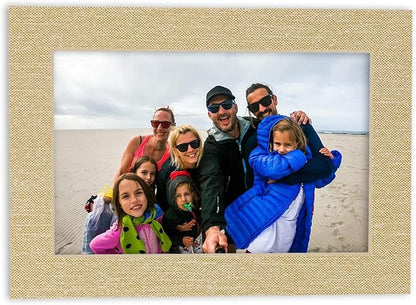 8x10 Mat Bevel Cut for 6x8 Photos - Acid Free Fresh Linen Canvas Precut Matboard With Backing Board and Crystal Clear, Self Seal Photo Mat Bag - For Pictures, Photos, Framing - 4-ply Thickness