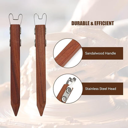 Pottery Trimming Tool for Clay & Ceramics Bottom Foot, Clay Wheel Throwing Carving Scraper, Stainless Steel Shapers with Red Sandalwood Handle – Ideal for Bowl, Cup & Vase Base Trimming (6mm Width)