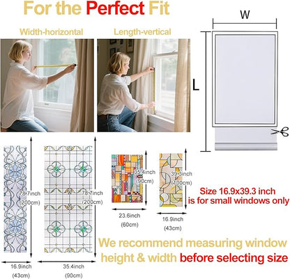 3D Stained Glass Window Privacy Film, Heat Control UV Blocking Static Cling Decorative Window Film for Bathroom,Front Door,Home Non Adhesive,35.4 x 78.7 inches Azure Bloom