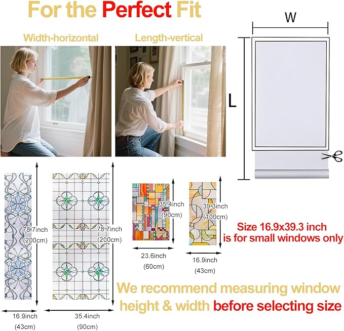 3D Stained Glass Window Privacy Film, Heat Control UV Blocking Static Cling Decorative Window Film for Bathroom,Front Door,Home Non Adhesive,Colorblock 16.9 x 78.7 inches