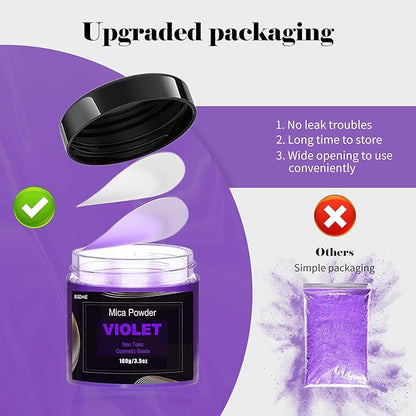 Violet Mica Powder Pigment (100g) -Cosmetic Grade Metallic Mica Powder for Epoxy Resin, Lip Gloss, Soap,Candle Making, Bath Bombs,Tumblers, Jewelry, Dyes, and DIY Crafting Projects(Violet, 3.5oz)