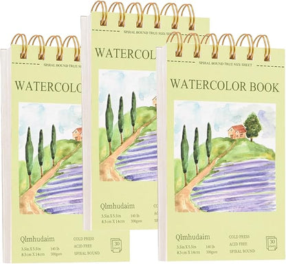 3-Packs Watercolor Paper Pad 3.5x5.5 Inch | 30 Sheets 140lb/300g,Spiral-Bound, Tear-Resistant & No-Bleed | Artist-Grade for Water Color Paper/Ink | Compact Travel Sketchbook (Adults, Students)