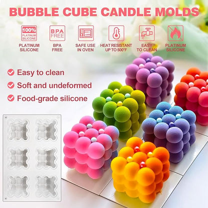 3D Bubble Candle Molds,6 Cavity Cube Candle Molds Soap Mold Candle Wax Mold,for Baking Chocolate Dessert Mousse Cake Ice Cream and Making Soap Wax