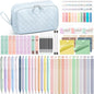 62PCS Aesthetic School Supplies with Cute Pencil Case, Pastel Highlighters Black Ink Gel Pens Mechanical Pencils Kit, Back to School Supplies College Essentials Preppy Stationary Set for Student Girls