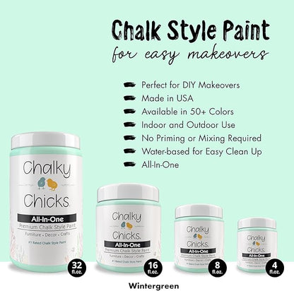 Chalky Chicks All-in-One Chalk Paint for Furniture or Cabinet - 8 Fl Oz - Matte Finish Wintergreen (Mint) for Metal, Wood Furniture Paint - No Sanding All-in-One for Home Decor & Crafts, USA Made
