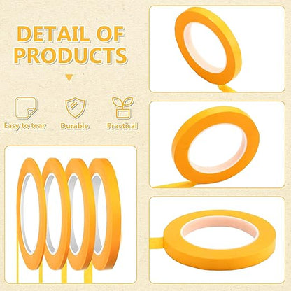 Epakh 4 Rolls Pinstripe Tape, Masking Tape in 1/16, 1/8, 1/4 and 1/2 Inch Wide, for Painters Automotive DIY Car Auto Paint Art(Yellow,52 yd)