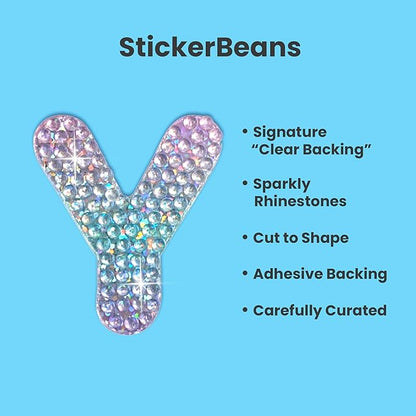 StickerBeans® Rhinestone Alphabet Letter Sticker Y - Unique Sparkly Design 2” x 2” Cut-to-Shape Adhesive - Personalization, Collecting, Gifting, Scrapbooking, Decorating Laptops, Phone Cases, All Ages