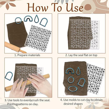 CHGCRAFT Daisy Polymer Clay Texture Sheets Butterfly Silicone Texture Stamp Clay Texture Mat Flower Modeling Pattern Pad Texture Sheets for Polymer Clay Jewelry and Clay Earrings Tools
