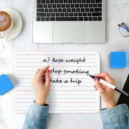 6pack Dry Erase Board 9"x12" with Lines and Blank Surface Learning,Math,Writing - Student,Teacher & Homeschool Supplies Mini Whiteboard Erasers Included Colors pens
