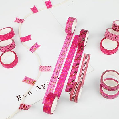 12 Rolls Western Washi Tape, Pink Wild West Masking Tapes, Western Cowboy Cowgirl Decorative Paper Stickers for Scrapbook Journal DIY Art Crafts Wrapping Birthday Party Supplies 16.4FT