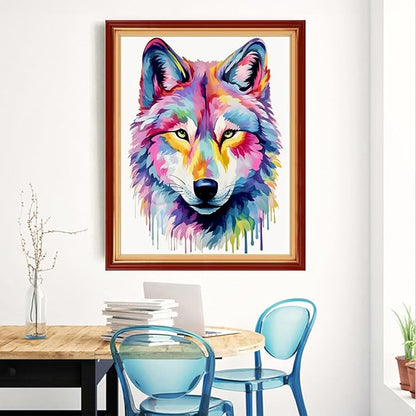 Magxvouy Cross Stitch Kits Stamped Full Range of Embroidery Kits,Cross Stitch Patterns Needlework Kits for Beginners 11CT Printed Kits&Colorful Wolf 16x20 inch