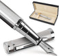Wordsworth & Black Fountain Pen Set, Medium Nib, Includes 6 Ink Cartridges and Ink Refill Converter, Gift Case, Journaling, Calligraphy, Smooth Writing Pens [Silver Chrome] Perfect for Men and Women