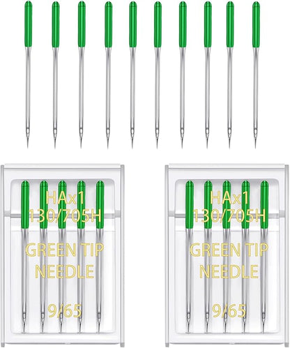 YICBOR Sewing Machine Needles, Universal Regular Point Flat Shank Sewing Needles HAX1 130/705H Compatible with Singer, Brother, Janome, Pfaff and Other Brand Sewing Machine (Green Size 9-2pack)