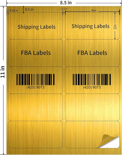 STARLIBOO Shipping Labels Stickers, 2"×4" Gold Printable Mailing Labels for Laser/Inkjet Printing- Matte Gold, Permanent Adhesive Stickers
