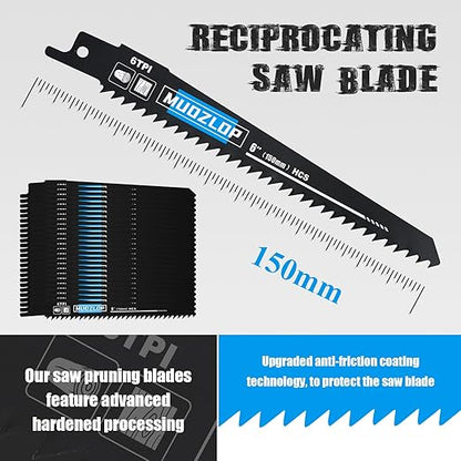 25Pack 6inch Reciprocating Saw Blades Set,6 TPI High Carbon Saw Blades,Woodcutting Saw Blades with Organizer Case (25, 6TPI/150mm)