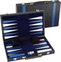 GSE Games & Sports Expert Premium Leather Backgammon Board Game Set, Classic Backgammon Game Set with Leather Case, Travel Folding Board Game (Black&Blue, Large)