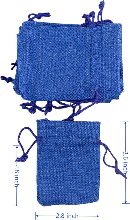 Palmhomee Pack of 25 Burlap Gift Bags with Drawstring Linen Jewelry Pouches Wedding Hessian Jute Bags for Birthday and Treat Pouches Party Wedding Favors Gift (2.8x3.6 Inch, Royal Blue)