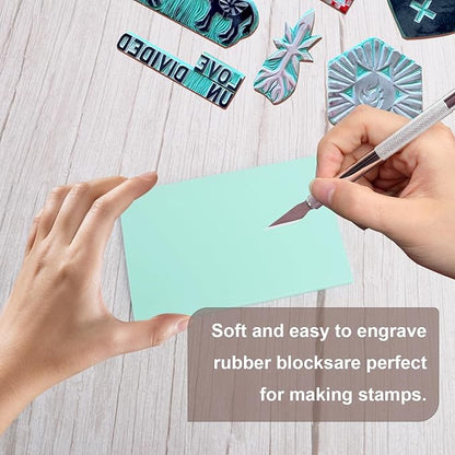 25 Pcs 4"x6" Rubber Carving Blocks, Linoleum Blocks, Stamp Carving Blocks for Printmaking, Linocut Artists, Crafts and More,(Blue) by KUKLIPJIM.