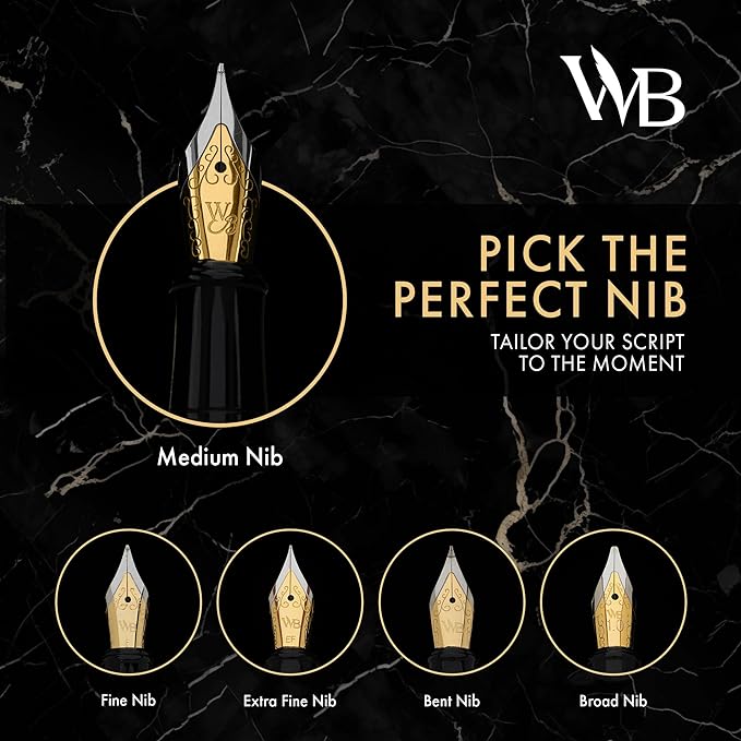 Wordsworth & Black Fountain Pen Set, 18K Gilded Medium Nib, Includes 24 Pack Ink Cartridges, Ink Refill Converter & Gift Box, Gold Finish, Calligraphy, [Yellow], Perfect for Men & Women