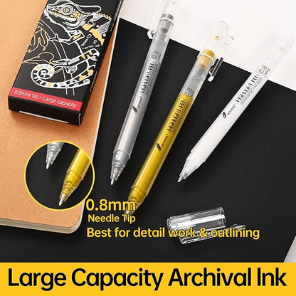 White Gel Pens, 0.8mm Fine Point Gel Ink Pen Set – 3 Pack Opaque Archival Ink for Black Paper Drawing, Sketching, Card Making & Bullet Journaling