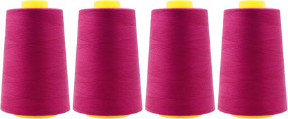 Mandala Crafts 4 Pack of Serger Threads Cones Spools - 40S/2 24000 Yards Polyester Magenta Threads for Sergers Machine and Overlock Quilting Sewing Machine
