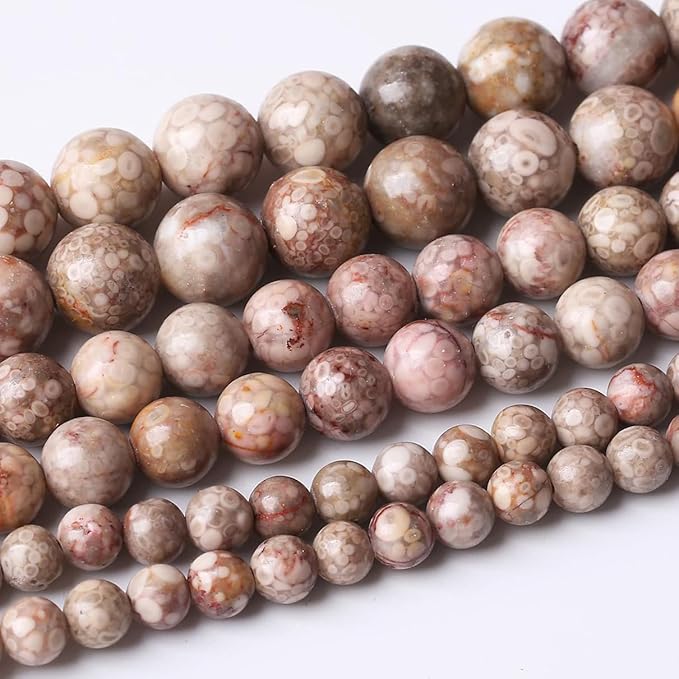 90PCS 4MM Flowery Cowry Fossil Beads Round Loose Stone Beads for Jewelry Making DIY Energy Stone Healing Power Bracelet 15"