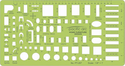 Pacific Arc, Furniture Template, 1/8 inch Scale. Drawing aid Stencil for Professional or School Work, Size 5 x 8.625 in.