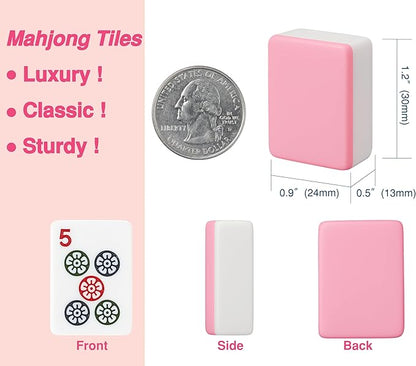 American Mahjong Tile Set – Complete 166 Tiles with Deluxe Accessories, 4 Racks, 100 Colorful Chips, Instruction Book & 1+3 Mahjong-Themed Storage Bags, Portable Mahjong Set for Family Fun & Holidays