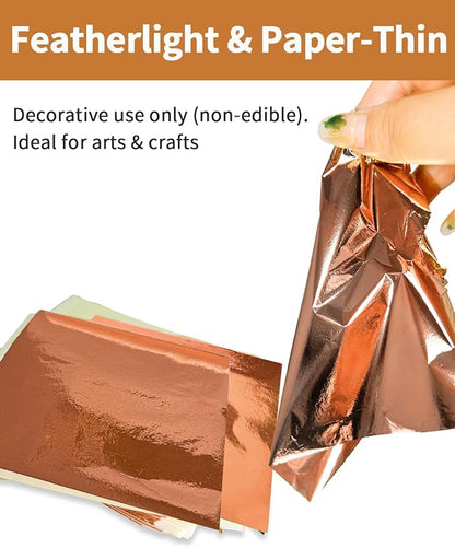 Luckymica Gold Leaf Sheets, 100 Pcs Adequate Gold Foil Sheets for Arts, Crafts, Decoration, Gilding, Paints, DIY, 5.5" x 5.5", Rose Gold, U03