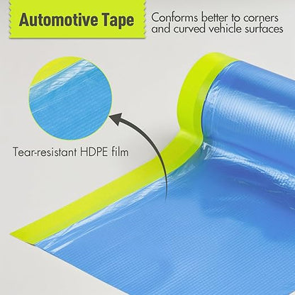 Pre-Taped Masking Film for Painting - 22" x 66' Painters Plastic Sheeting with Automotive Paint Tape and Drape for Covering Cars, Walls, Windows and Furniture Protection (2 Rolls)