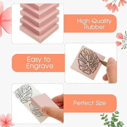 Frienda 12 Pcs 2" X 2" Rubber Carving Blocks Linoleum Blocks for Printmaking, Stamp Making, DIY Crafting, Scrapbook, Painting, Soft and Easy to Carve (Pink)