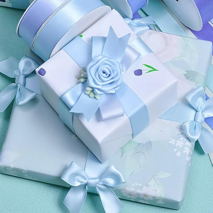 1" x 100 Yards Sky Blue Polyester Satin Ribbon Single Faced Bulk Fabric Ribbons for Gift Wrapping, Crafting, Bows Making, Flower Bouquet, Wedding, Home Decor