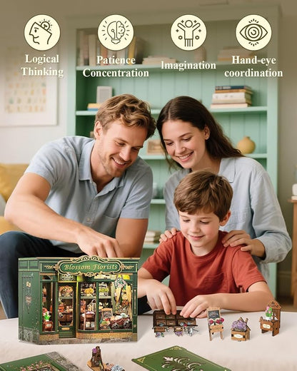 Cutefun Book Nook Kit - DIY Miniature House Dollhouse Kit, Book Nook Kits for Adults, Bookshelf Insert Bookend with LED Light for Teens and Adults (Blossom Florists)
