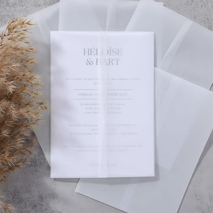 UNIQOOO 70 Pack Vellum Jackets for 5x7 Invitations, Elegant Pre-Folded Vellum Paper, 115GSM Frosted Vellum Cover Wedding Envelopes, Vellum Wraps