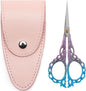 4.7-Inch Sharp Stainless Steel Sewing & Embroidery Scissors with Cover, Portable Travel Pouch, Pointed Tip for Craft Art Work, Crochet, Mini Scissors – Pink Blue