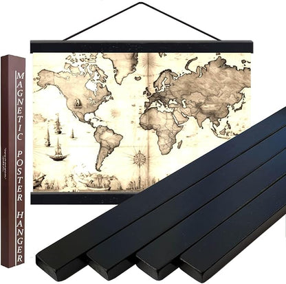 DACRI HOME 30" Wide Sturdy Magnetic Poster Hanger Frame - 30x20 30x24 30x40 Teak Wood Poster Frame for Picture Map Canvas Print Wall Art Hanging (30", Black)