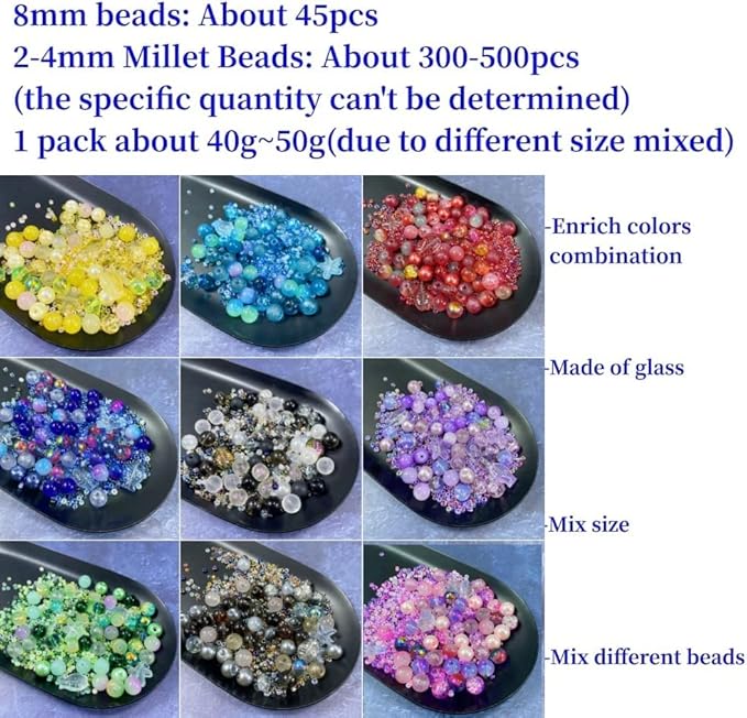 Assorted Glass Resin Beads Multi Size Colors Smooth Cracked Gravel Millet Spacer Beads for Bracelets Necklace Earring DIY Jewelry Making Craft(Indigo Blue Series)
