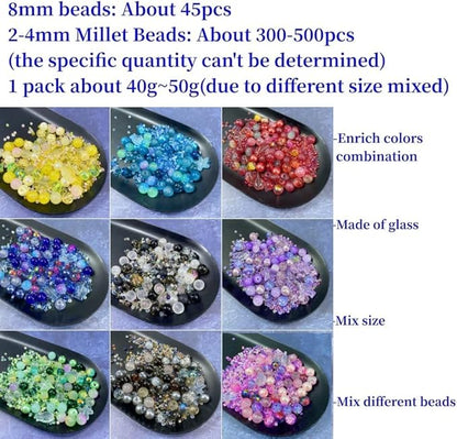 Assorted Glass Resin Beads Multi Size Colors Smooth Cracked Gravel Millet Spacer Beads for Bracelets Necklace Earring DIY Jewelry Making Craft(Rouge Red Series)