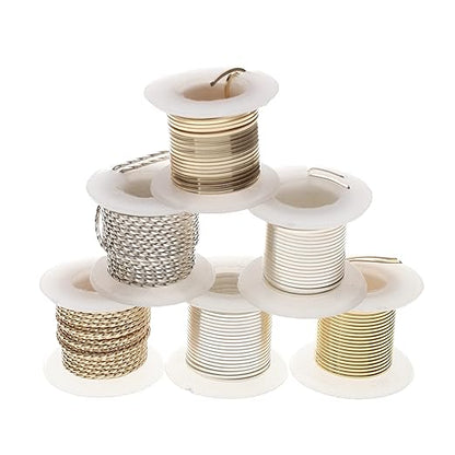 The Beadsmith Craft Wire Assortment - Tarnish-Resistant Copper Wire for Jewelry Making, 21 Gauge, 6-Pack, 0.75-Inch Mini Spools, 2 Yd Each, Assorted Colors & Shapes, Medium Temper