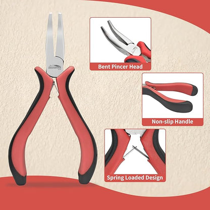 Bent Nose Pliers 5"-5 Pack Bent Nose Pliers for Jewelry Making with Spring Loaded for DIY, Craft, Repairing