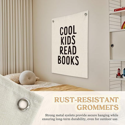 Reading Corner Decor for Classroom,Reading Nook for Kids,Cool Kids Read Books Linen Canvas Banner, Read Corner, Book Lover Gift,School Library Wall Hanging Flag Banner 18x25 Inch